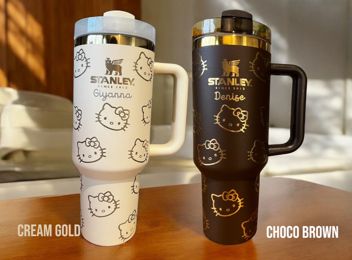40 Oz Laser engraved custom Kitty Stanley 40 oz Quencher, Birthday gift for teens adults, Valentines gift for her, Travel cup, Trendy Tumbler