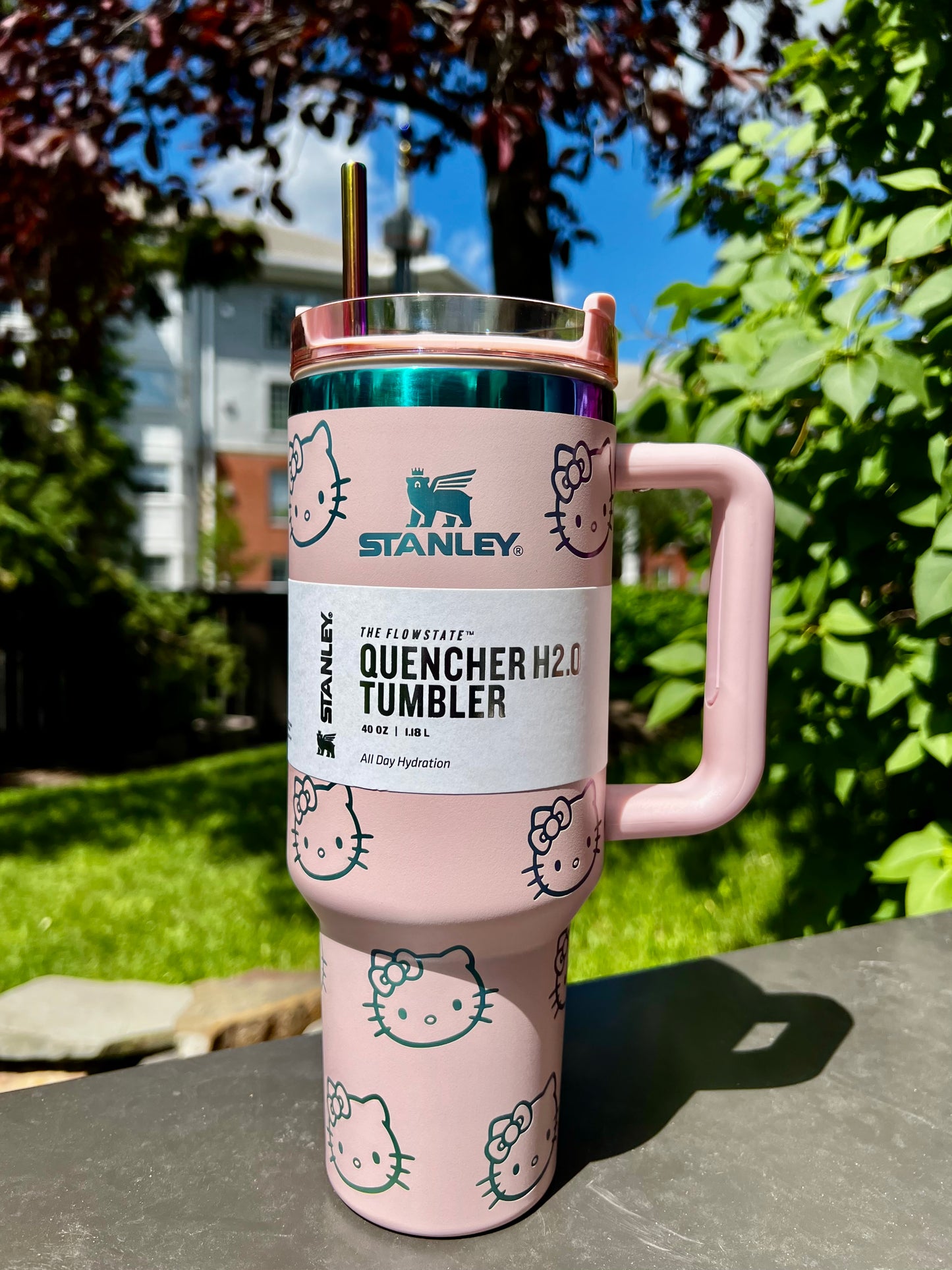 40 Oz Laser engraved custom Kitty Stanley 40 oz Quencher, Birthday gift for teens adults, Valentines gift for her, Travel cup, Trendy Tumbler