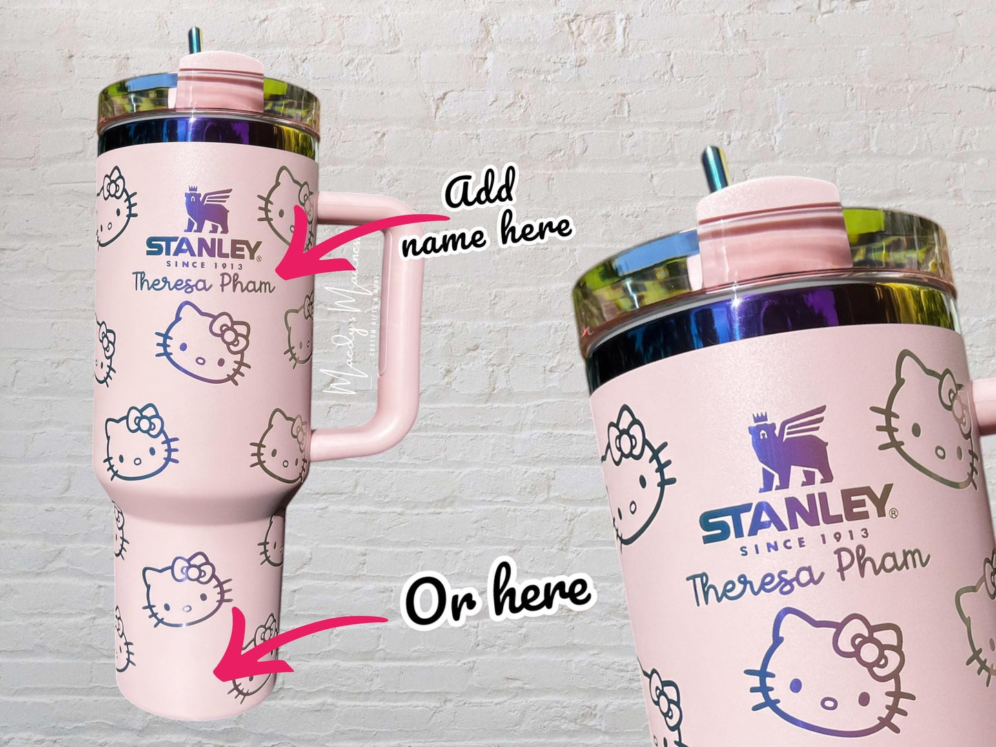 40 Oz Laser engraved custom Kitty Stanley 40 oz Quencher, Birthday gift for teens adults, Valentines gift for her, Travel cup, Trendy Tumbler