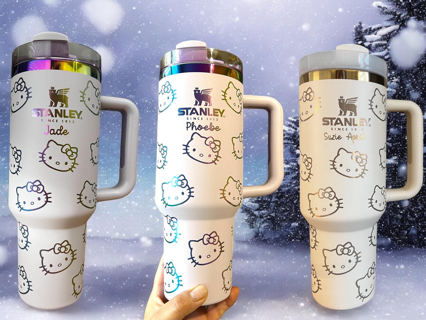 40 Oz Laser engraved custom Kitty Stanley 40 oz Quencher, Birthday gift for teens adults, Valentines gift for her, Travel cup, Trendy Tumbler
