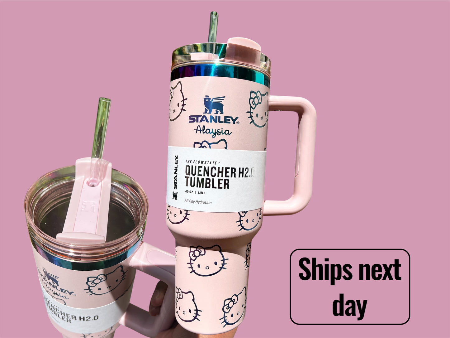 40 Oz Laser engraved custom Kitty Stanley 40 oz Quencher, Birthday gift for teens adults, Valentines gift for her, Travel cup, Trendy Tumbler
